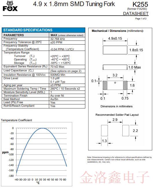 FOX?？怂笷SMLF貼片晶體系列變更通知