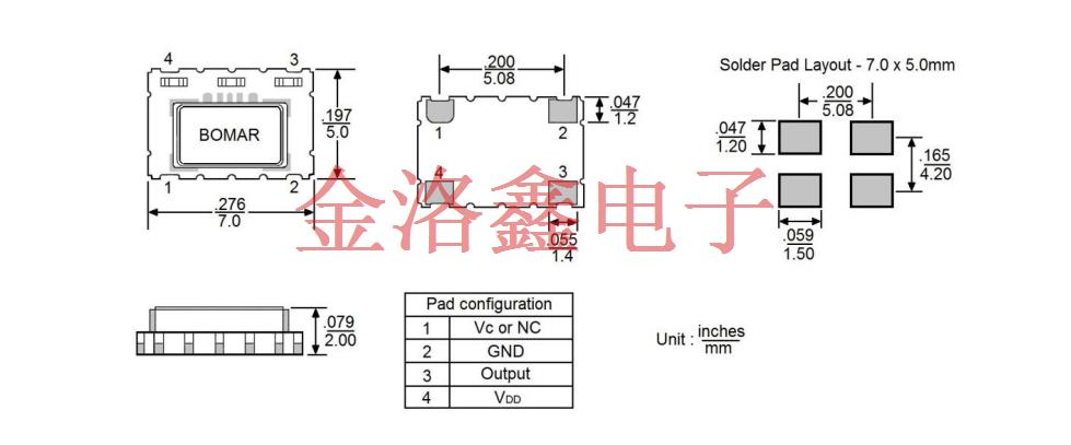 B1701-ADCS3-20.000000,Bomar博馬爾有源晶振,B1701壓控溫補(bǔ)晶振